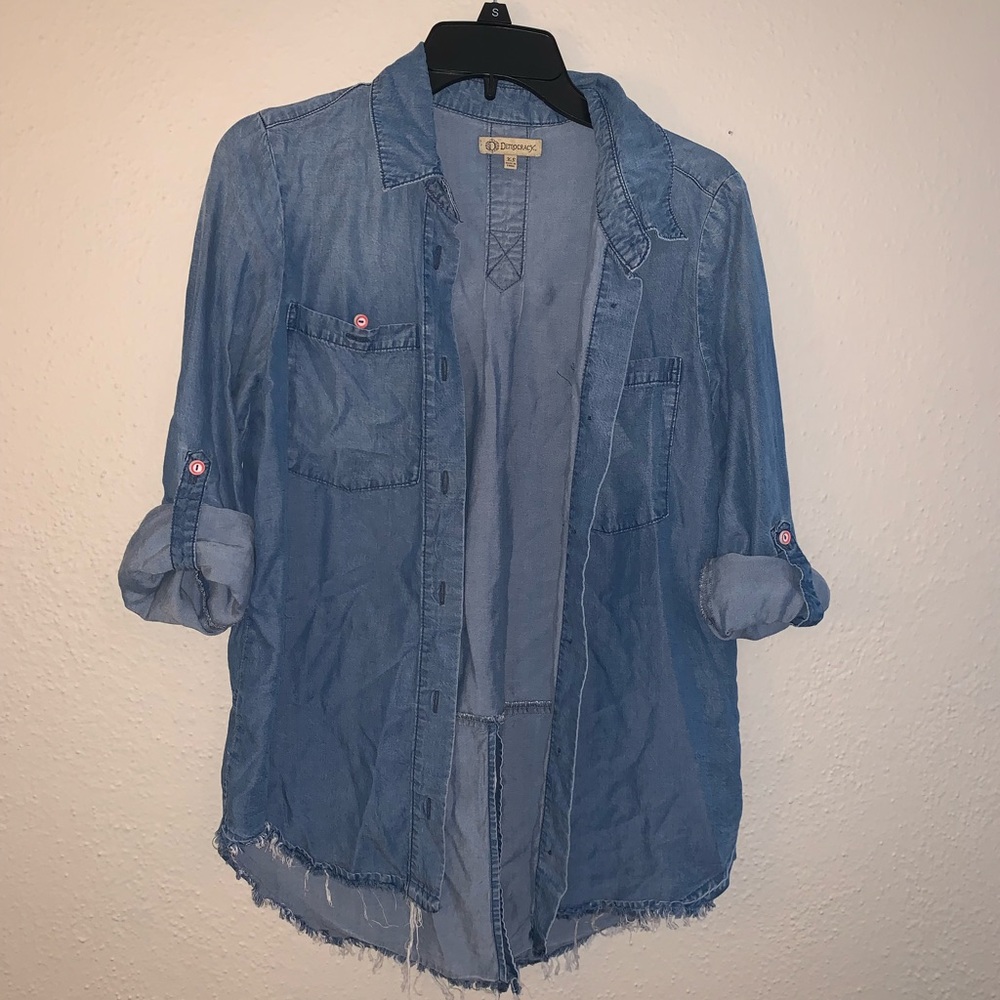 Distressed denim top